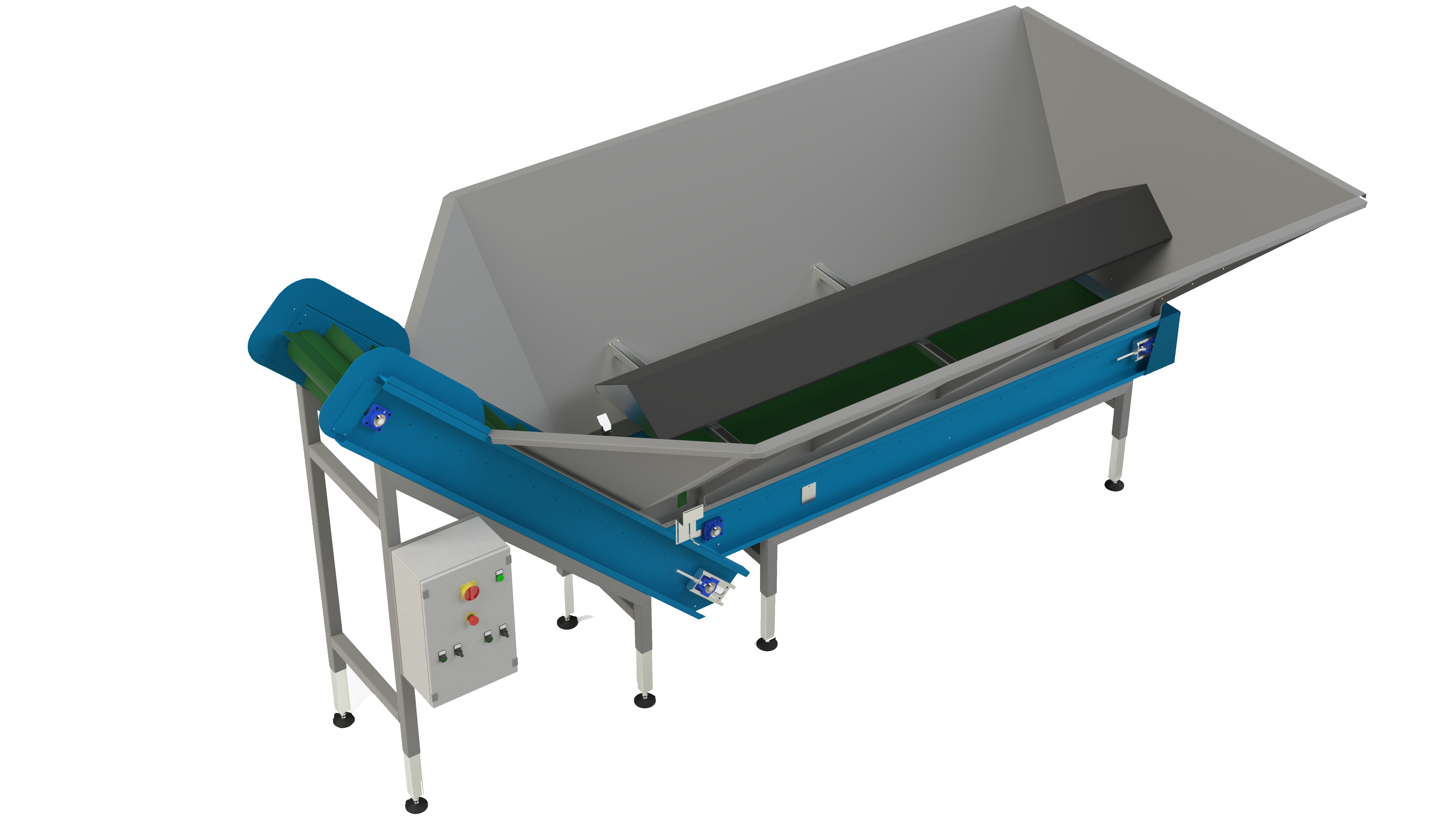 Coveser product hopper feeding the processing line
