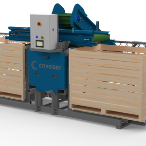 Riempitore per cassoni Coveser a doppia postazione in funzione